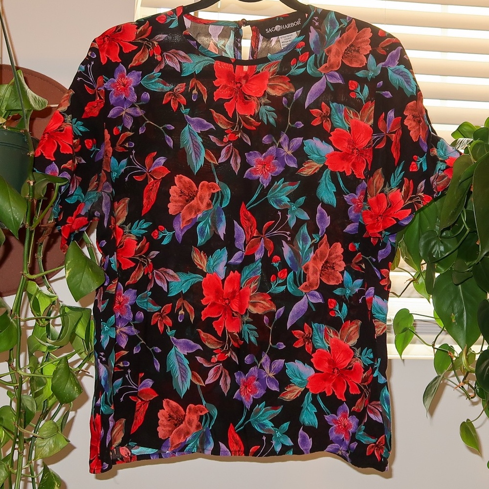 VINTAGE FLORAL SHORT SLEEVE BLOUSE